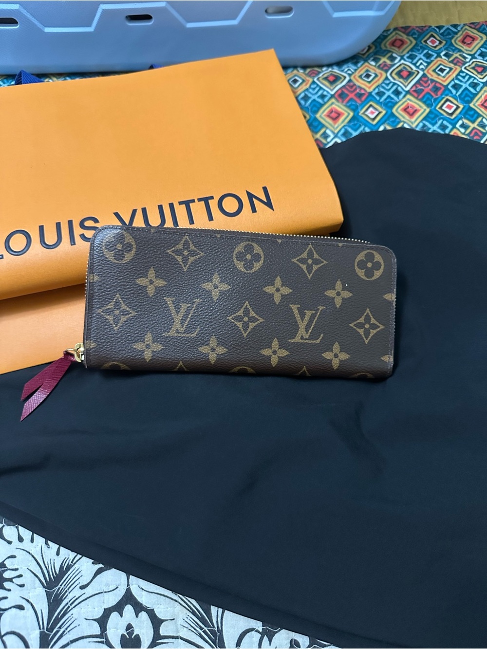 Louis Vuitton Monogram Zip-Around Wallet in Brown with Burgundy Pull